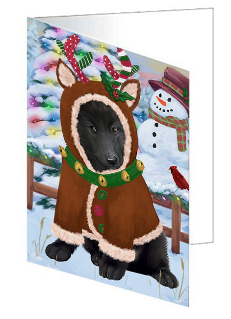 Christmas Gingerbread House Candyfest Belgian Shepherd Dog Handmade Artwork Assorted Pets Greeting Cards and Note Cards with Envelopes for All Occasions and Holiday Seasons GCD73028