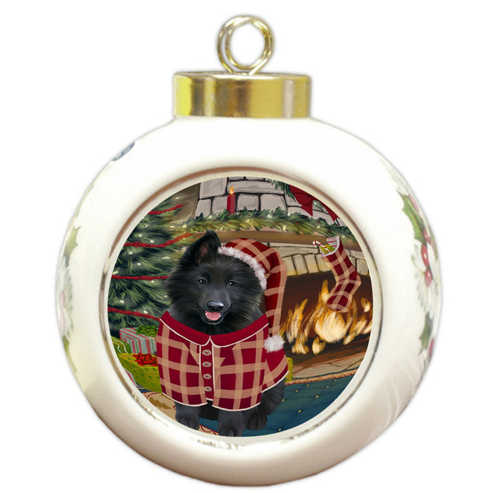 The Stocking was Hung Belgian Shepherd Dog Round Ball Christmas Ornament RBPOR55554