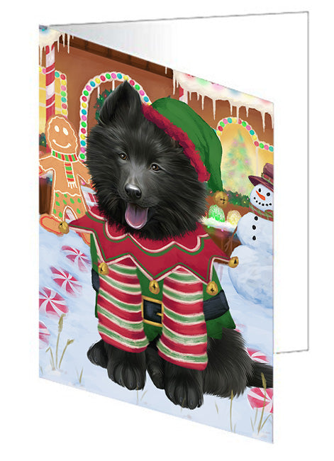 Christmas Gingerbread House Candyfest Belgian Shepherd Dog Handmade Artwork Assorted Pets Greeting Cards and Note Cards with Envelopes for All Occasions and Holiday Seasons GCD73031