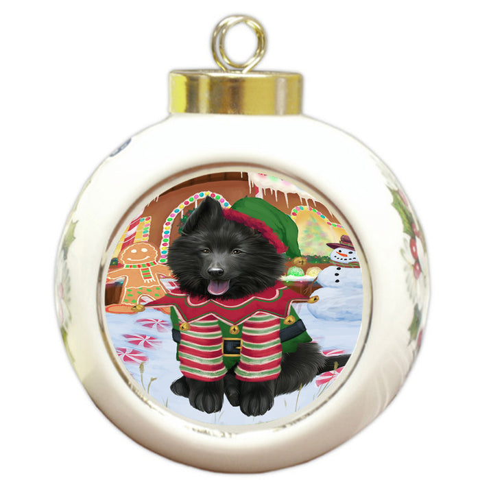 Christmas Gingerbread House Candyfest Belgian Shepherd Dog Round Ball Christmas Ornament RBPOR56528