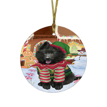 Christmas Gingerbread House Candyfest Belgian Shepherd Dog Round Flat Christmas Ornament RFPOR56528