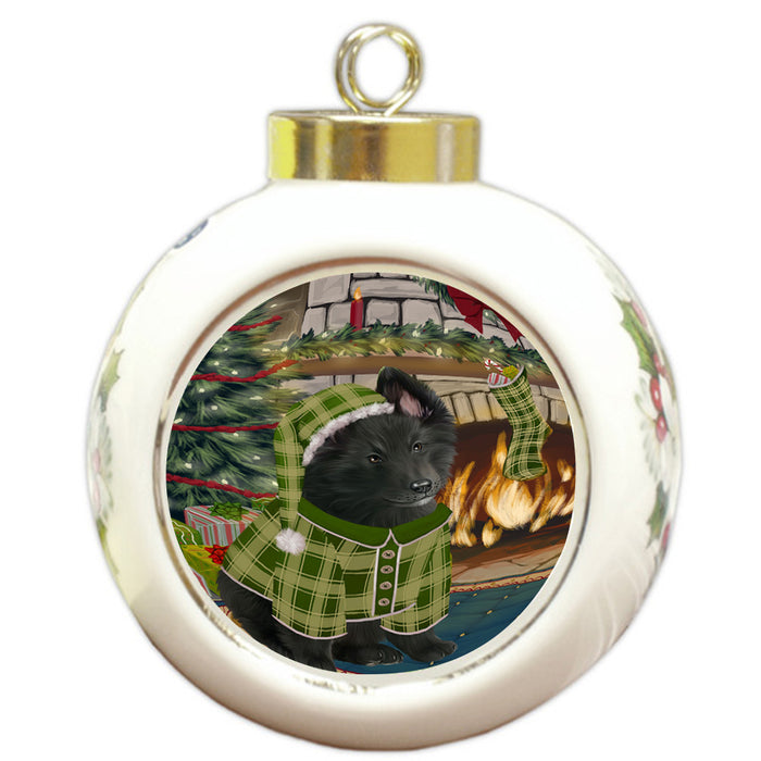 The Stocking was Hung Belgian Shepherd Dog Round Ball Christmas Ornament RBPOR55555