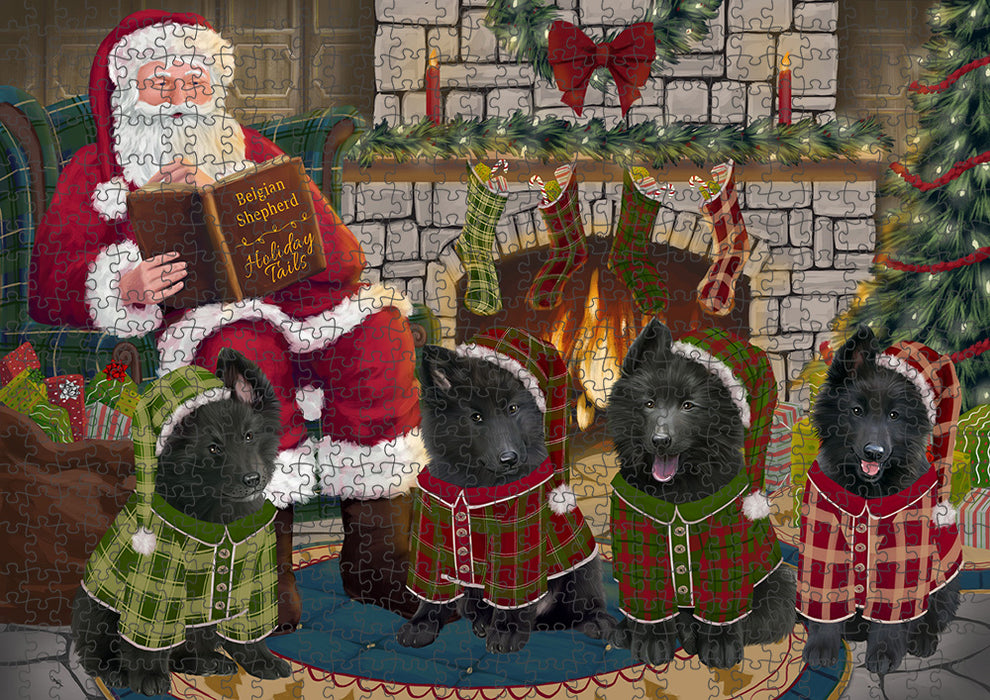 Christmas Cozy Holiday Tails Belgian Shepherds Dog Puzzle with Photo Tin PUZL88592
