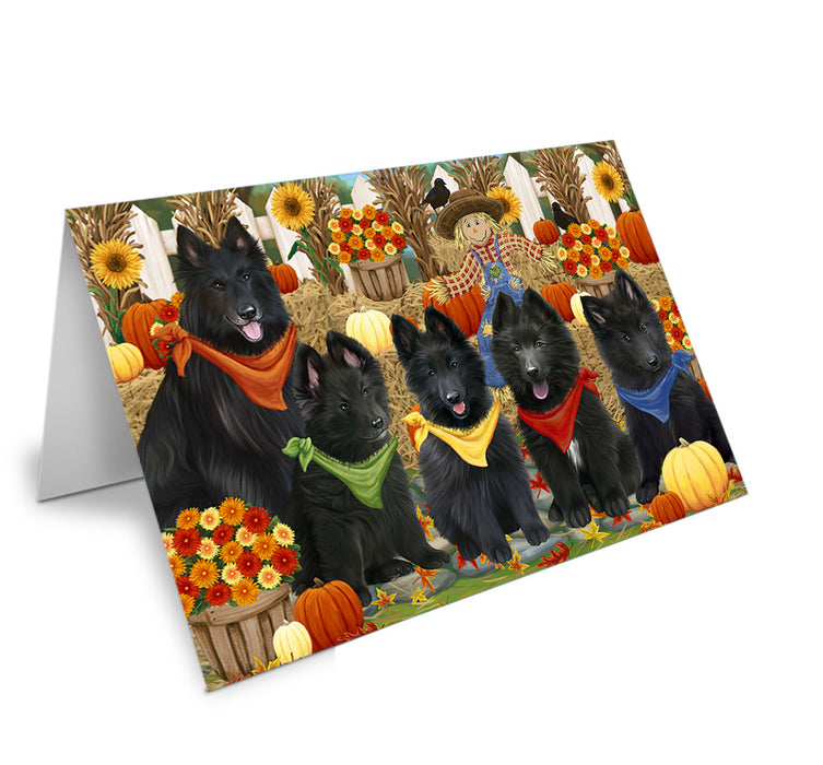 Fall Festive Gathering Belgian Shepherds Dog with Pumpkins Handmade Artwork Assorted Pets Greeting Cards and Note Cards with Envelopes for All Occasions and Holiday Seasons GCD55898