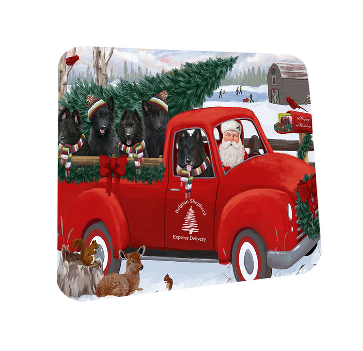 Christmas Santa Express Delivery Belgian Shepherds Dog Family Coasters Set of 4 CST54966
