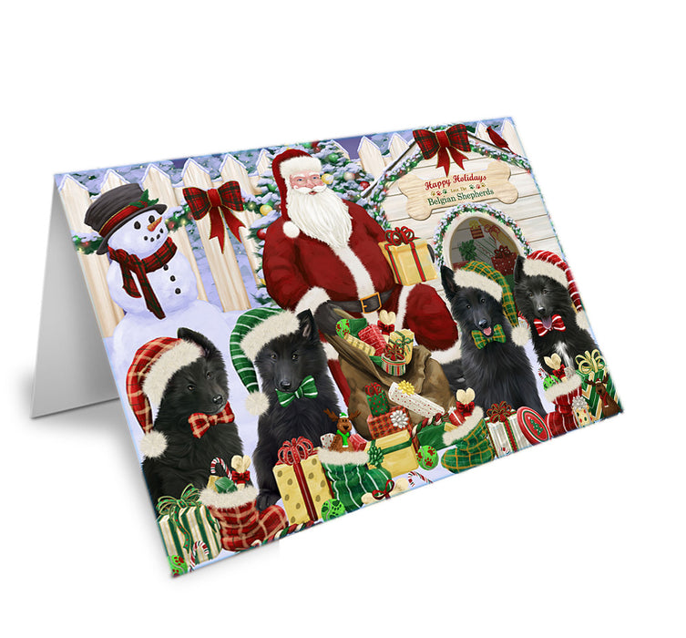 Happy Holidays Christmas Belgian Shepherds Dog House Gathering Handmade Artwork Assorted Pets Greeting Cards and Note Cards with Envelopes for All Occasions and Holiday Seasons GCD57863