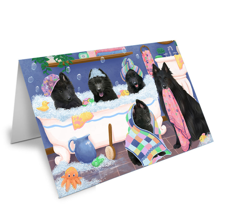 Rub A Dub Dogs In A Tub Belgian Shepherds Dog Handmade Artwork Assorted Pets Greeting Cards and Note Cards with Envelopes for All Occasions and Holiday Seasons GCD74798