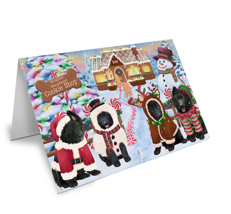 Holiday Gingerbread Cookie Shop Belgian Shepherds Dog Handmade Artwork Assorted Pets Greeting Cards and Note Cards with Envelopes for All Occasions and Holiday Seasons GCD72824