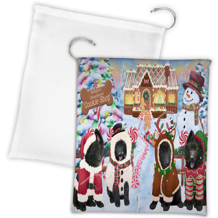 Holiday Gingerbread Cookie Belgian Shepherd Dogs Shop Drawstring Laundry or Gift Bag LGB48568