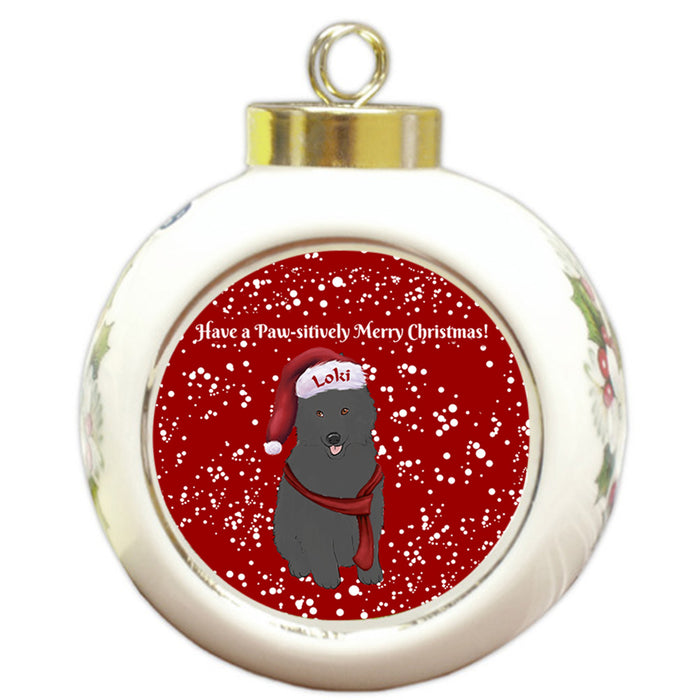 Custom Personalized Pawsitively Belgian Shepherd Dog Merry Christmas Round Ball Ornament
