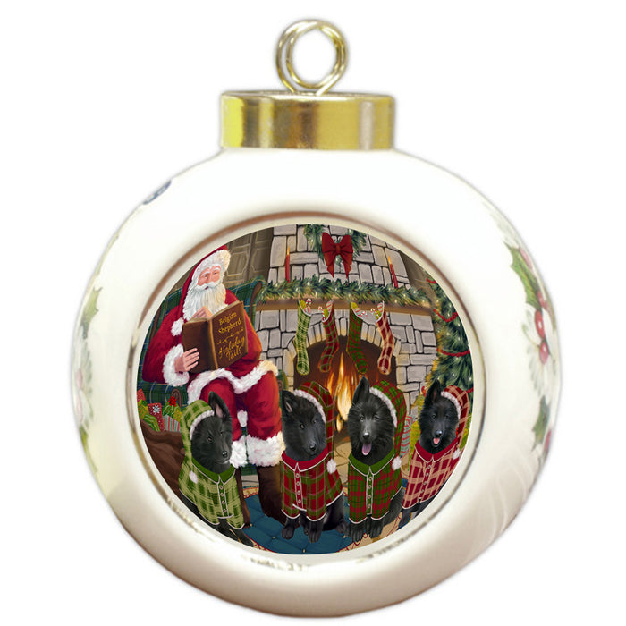 Christmas Cozy Holiday Tails Belgian Shepherds Dog Round Ball Christmas Ornament RBPOR55453