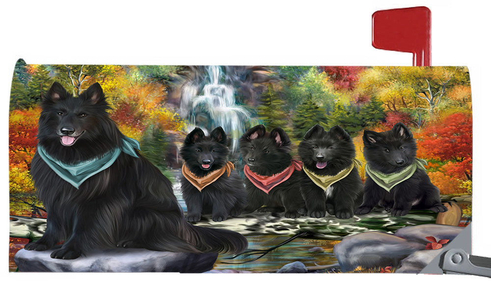 Scenic Waterfall Belgian Shepherd Dogs Magnetic Mailbox Cover MBC48705