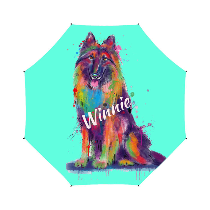 Custom Pet Name Personalized Watercolor Belgian Tervuren DogSemi-Automatic Foldable Umbrella