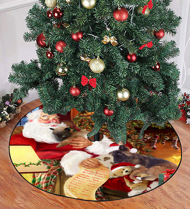 Santa Sleeping with Belgian Tervuren Dogs Christmas Tree Skirt