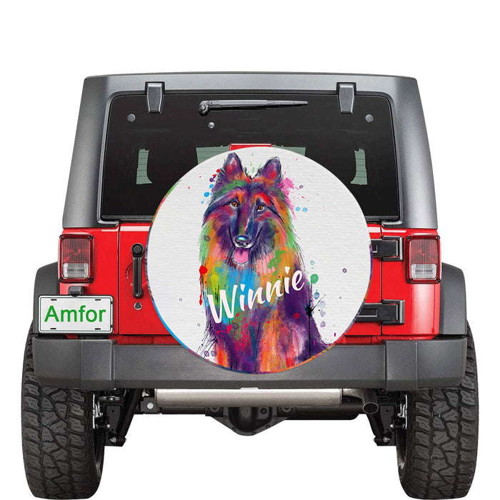 Custom Pet Name Personalized Watercolor Belgian Tervuren Dog Car Tire Cover