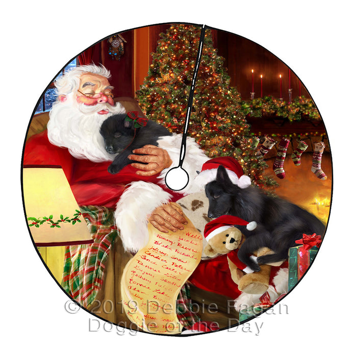 Santa Sleeping with Belgian Shepherd Dogs Christmas Tree Skirt