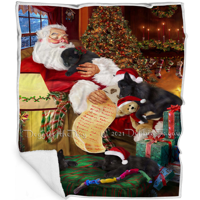 Santa Sleeping with Belgian Shepherd Dogs and Puppies Blanket BLNKT143689