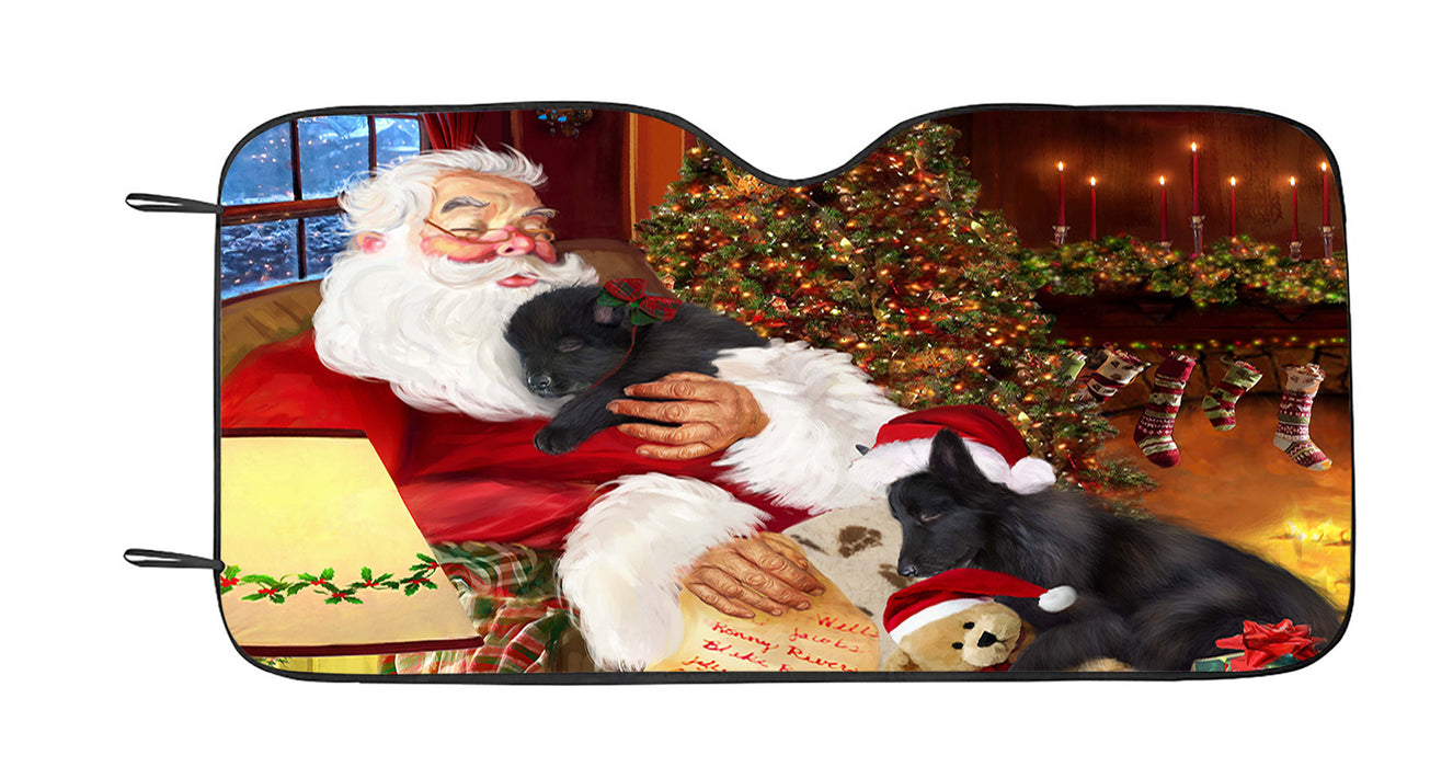 Santa Sleeping with Belgian Shepherd Dogs Car Sun Shade