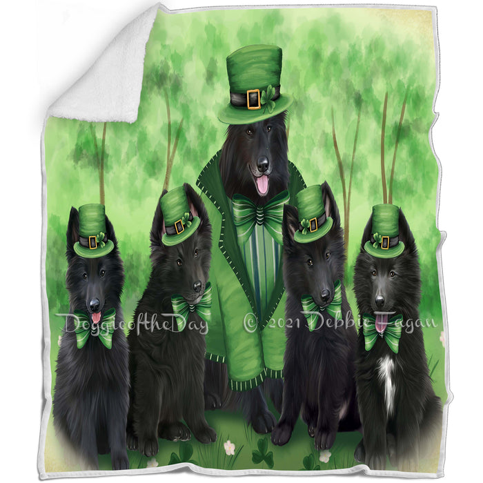 St. Patricks Day Irish Family Portrait Belgian Shepherds Dog Blanket BLNKT58332