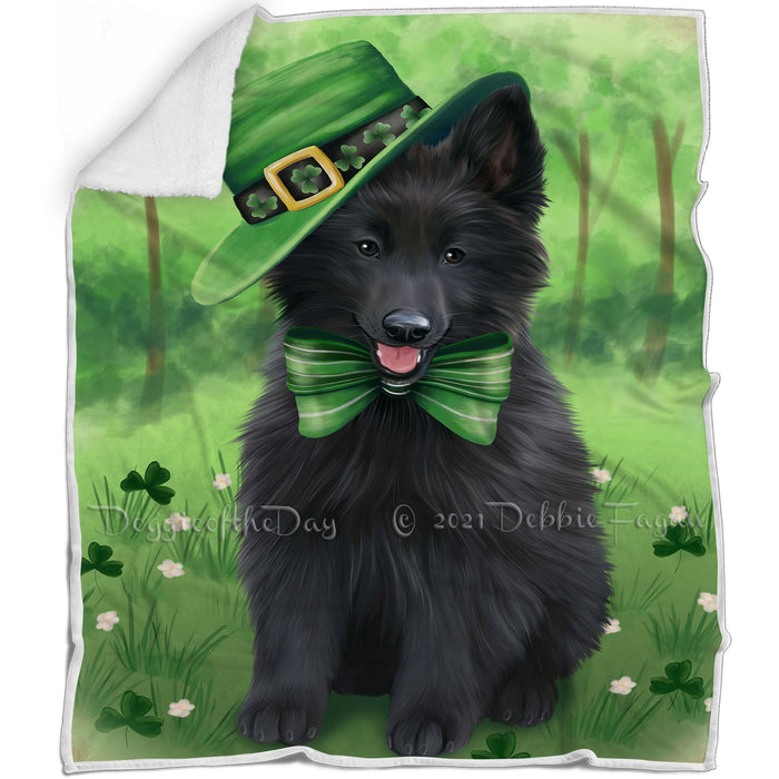 St. Patricks Day Irish Portrait Belgian Shepherd Dog Blanket BLNKT58341