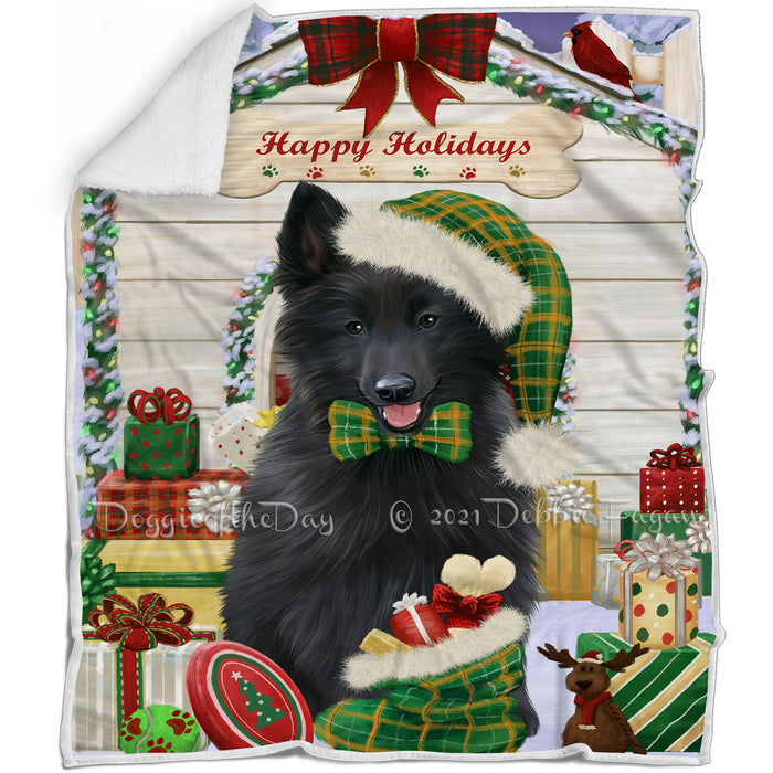 Happy Holidays Christmas Belgian Shepherd Dog House with Presents Blanket BLNKT78033