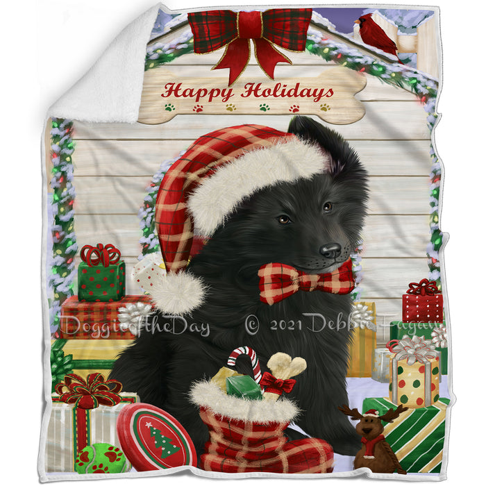 Happy Holidays Christmas Belgian Shepherd Dog House with Presents Blanket BLNKT78051