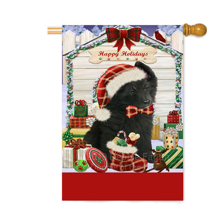 Personalized Happy Holidays Christmas Belgian Shepherd Dog House with Presents Custom House Flag FLG-DOTD-A59331