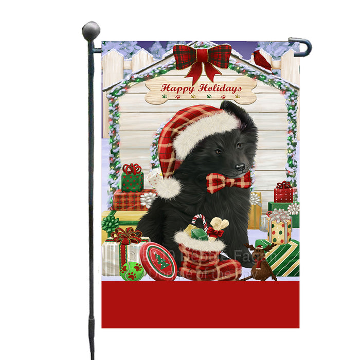 Personalized Happy Holidays Christmas Belgian Shepherd Dog House with Presents Custom Garden Flags GFLG-DOTD-A59275
