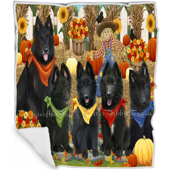 Fall Festive Gathering Belgian Shepherds Dog with Pumpkins Blanket BLNKT71688