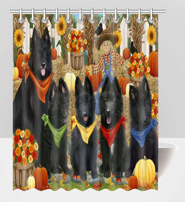 Fall Festive Harvest Time Gathering Belgian Shepherd Dogs Shower Curtain