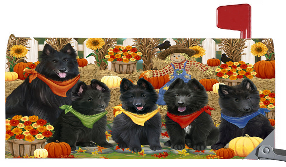 Fall Festive Harvest Time Gathering Belgian Shepherd Dogs 6.5 x 19 Inches Magnetic Mailbox Cover Post Box Cover Wraps Garden Yard Décor MBC49056