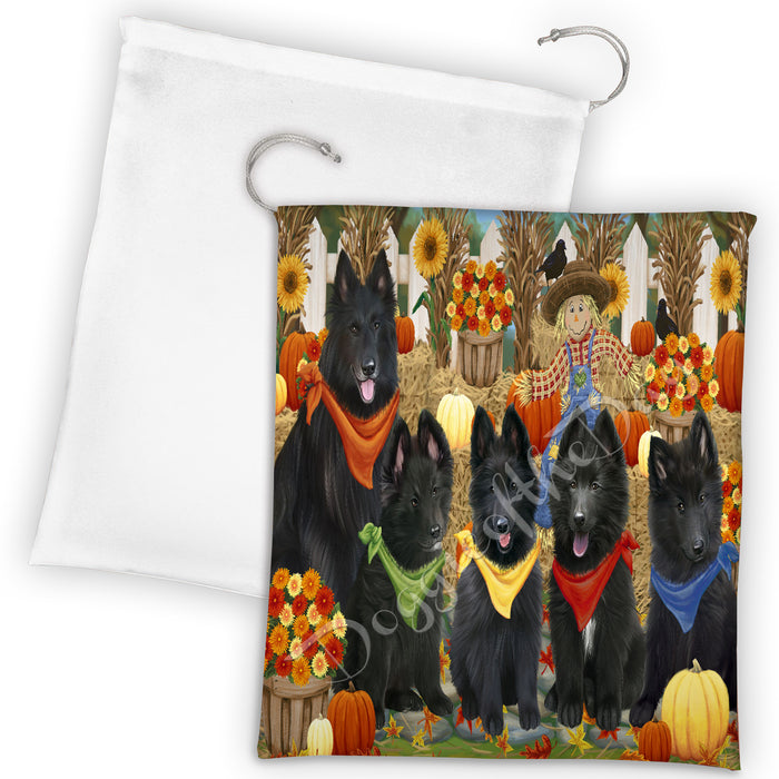 Fall Festive Harvest Time Gathering Belgian Shepherd Dogs Drawstring Laundry or Gift Bag LGB48374