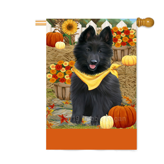 Personalized Fall Autumn Greeting Belgian Shepherd Dog with Pumpkins Custom House Flag FLG-DOTD-A61854