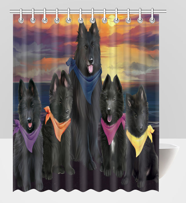 Family Sunset Portrait Belgian Shepherd Dogs Shower Curtain