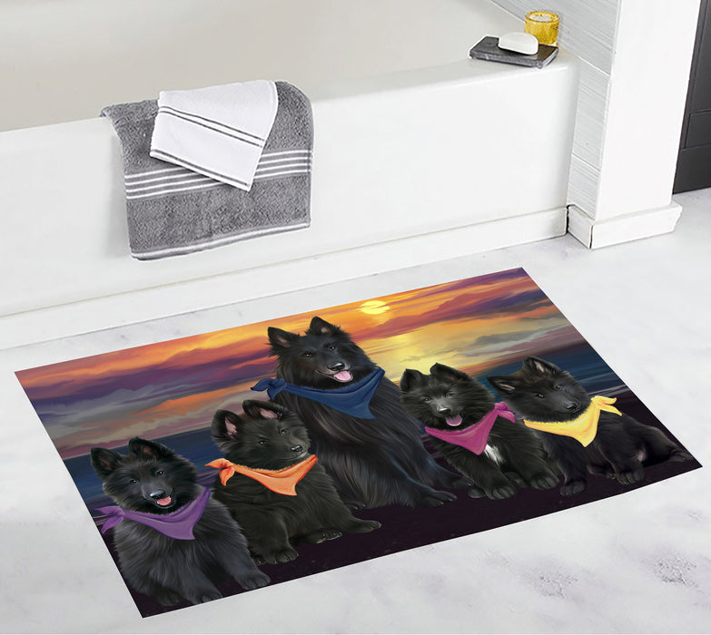 Family Sunset Portrait Belgian Shepherd Dogs Bath Mat