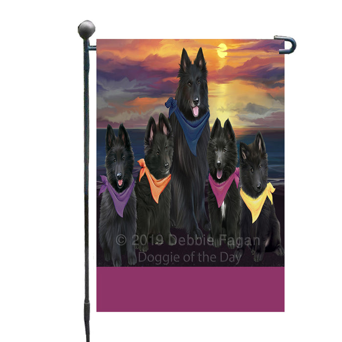 Personalized Family Sunset Portrait Belgian Shepherd Dogs Custom Garden Flags GFLG-DOTD-A60573