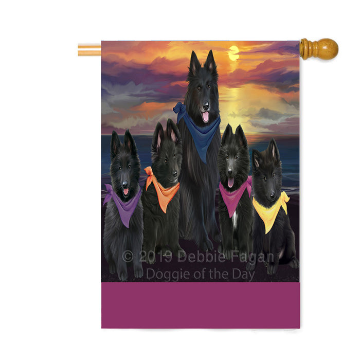 Personalized Family Sunset Portrait Belgian Shepherd Dogs Custom House Flag FLG-DOTD-A60629