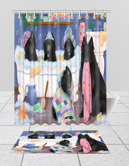 Rub A Dub Dogs In A Tub Belgian Shepherd Dogs Bath Mat and Shower Curtain Combo
