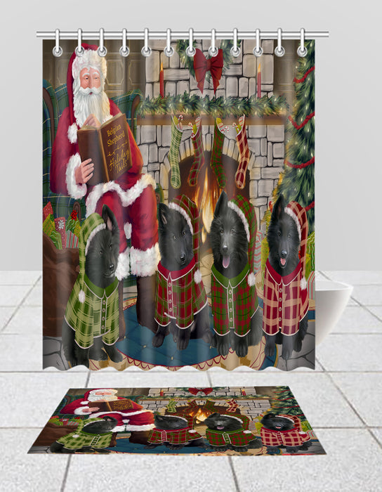 Christmas Cozy Holiday Fire Tails Belgian Shepherd Dogs Bath Mat and Shower Curtain Combo