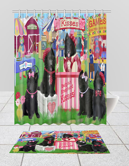 Carnival Kissing Booth Belgian Shepherd Dogs  Bath Mat and Shower Curtain Combo