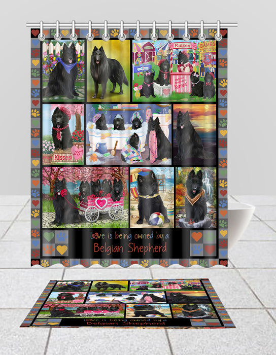 Love is Being Owned Belgian Shepherd Dog Grey Bath Mat and Shower Curtain Combo