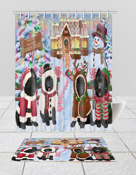 Holiday Gingerbread Cookie Belgian Shepherd Dogs  Bath Mat and Shower Curtain Combo