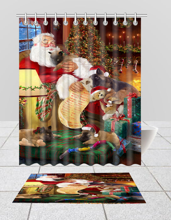 Santa Sleeping with Belgian Tervuren Dogs  Bath Mat and Shower Curtain Combo