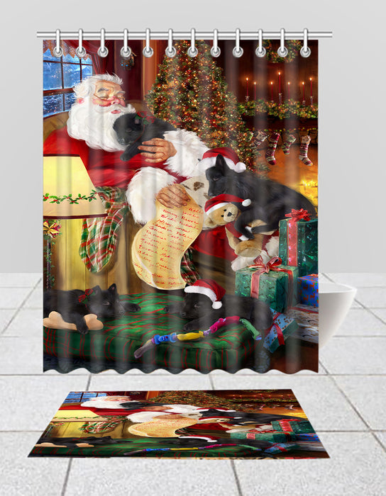 Santa Sleeping with Belgian Shepherd Dogs  Bath Mat and Shower Curtain Combo