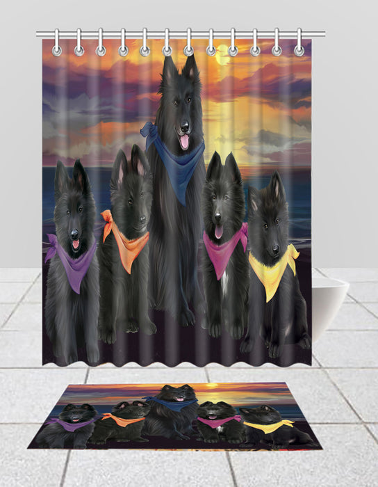 Family Sunset Portrait Belgian Shepherd Dogs Bath Mat and Shower Curtain Combo