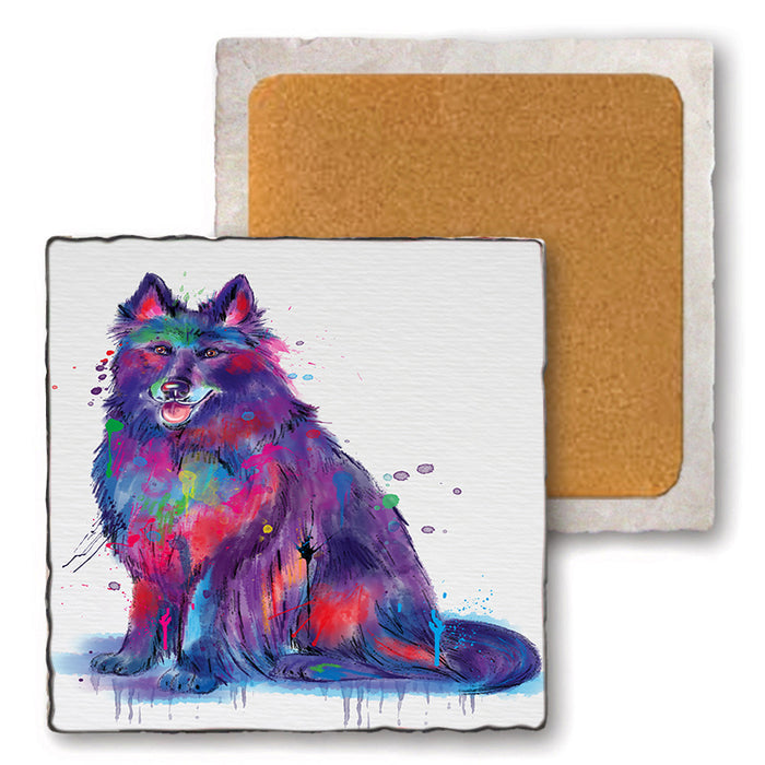 Watercolor Belgium Shepherd Dog Set of 4 Natural Stone Marble Tile Coasters MCST52073