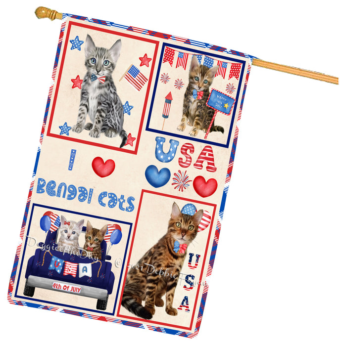 4th of July Independence Day I Love USA Bengal Cats House flag FLG66927