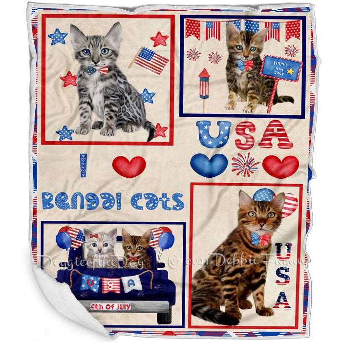 4th of July Independence Day I Love USA Bengal Cats Blanket BLNKT143474