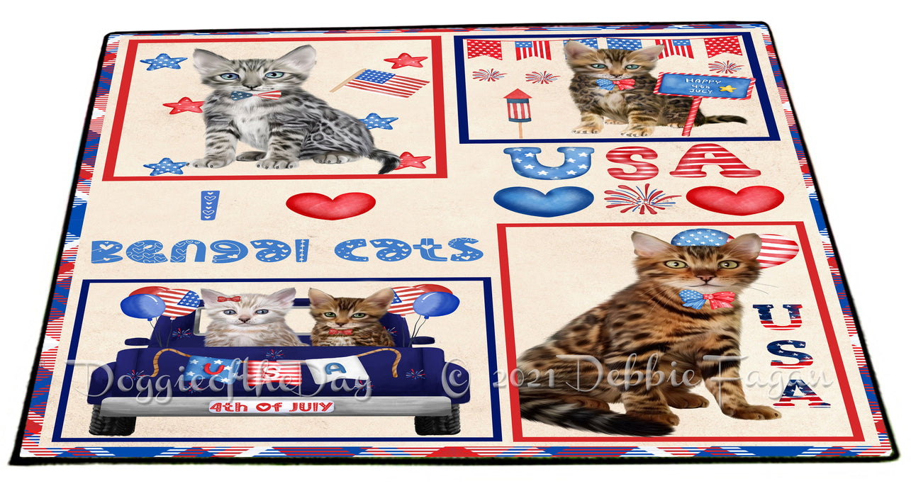 4th of July Independence Day I Love USA Bengal Cats Floormat FLMS56119 Floormat FLMS56119