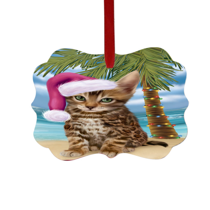 Summertime Happy Holidays Christmas Bengal Cat on Tropical Island Beach Double-Sided Photo Benelux Christmas Ornament LOR49348